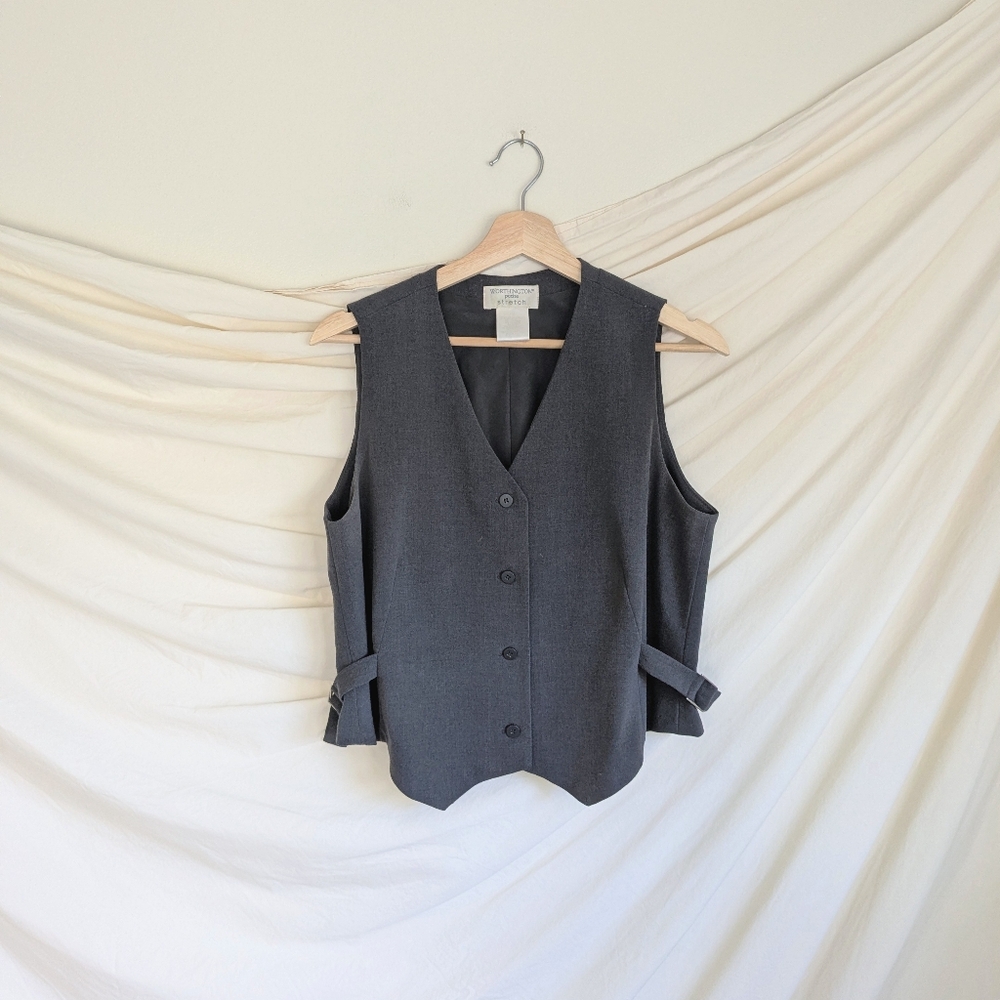 Charcoal Grey Side Buckles Button Down Vest Tank Petite M